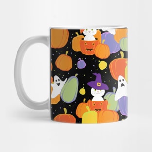 Halloween Pumpkins Cats and Ghosts Colorful Pattern Mug